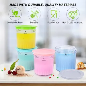 4-pack replacement ice cream pints compatible with cream maker, colorful lids, food grade.