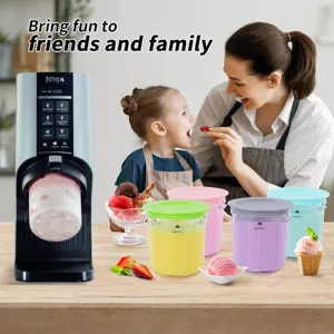 Ninja ice cream maker and 4-pack colorful storage pints set for homemade delicious frozen desserts.