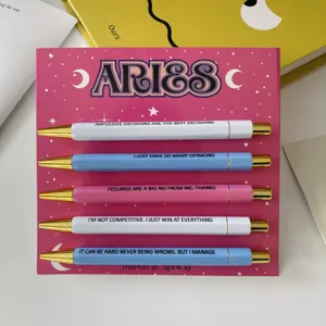 Set penna a sfera segno zodiacale Ariete con cinque penne colorate e cartolina espositiva.