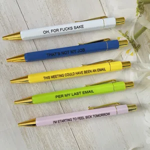 Set de 5 bolígrafos de oficina divertidos, bolígrafos metálicos de colores con frases sarcásticas.