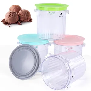 Replacement ice cream pint containers set with colorful lids and max fill line detail.