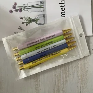 Set de 5 bolígrafos de oficina coloridos y divertidos con frases graciosas en bolsa