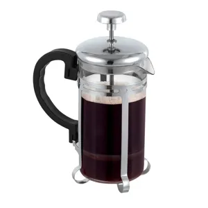 Roestvrijstalen en glazen cafetière koffiezetapparaat met hittebestendige behuizing.