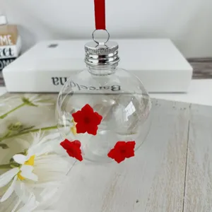 Comedero de Plástico Portátil para Colibríes Bombilla Transparente Comedero de Agua para Aves Silvestres con Puertos de Flores Rojas