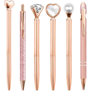 Luxury Metal Ballpoint Pen Retractable Crystal Rhinestone Pen Elegant Office School Stationery Writing Pen