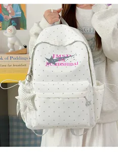 Japanese style cute polka dot canvas backpack for school students large capacity