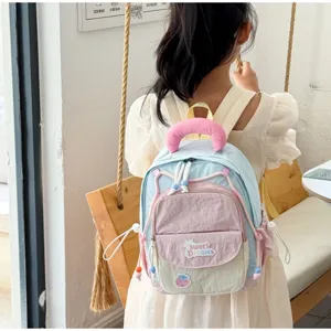 Children backpack cute color block school bag stylish kids daypack for kindergarten girls