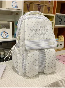 Sac à dos style Harajuku japonais doux avec étoiles, rayures et oreilles de lapin.