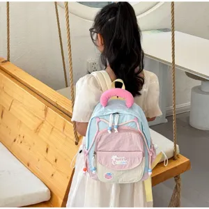 Cute kids color block backpack toddler school bag stylish children daypack with sweet patch