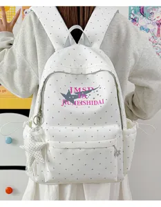 Japanese anime star polka dot large capacity student school bag cute white backpack.
