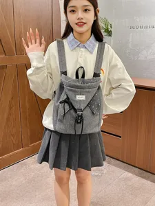 Koreanischer Stil Canvas Schulrucksack fuer Damen, niedliches Sternen-Print Kordelzug Design.