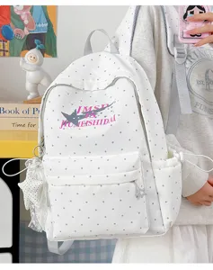 Japanese style polka dot backpack large capacity school student bookbag with cute star print