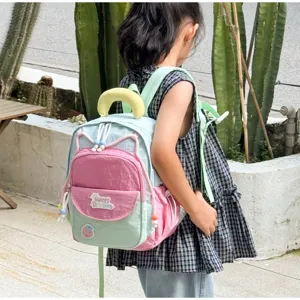 Cute colorblock kindergarten school bag for little girls, fresh daily toddler backpack.