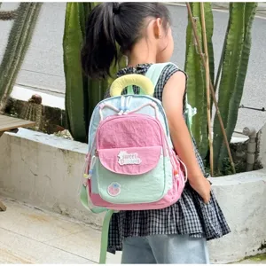 Cute colorblock kids backpack with sweet dreams embroidery, fresh style school bag for girls.