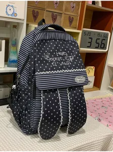 Style Harajuku japonais mignon oreilles de lapin étoile rayé grand sac à dos.