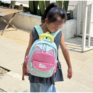 Colorful children school backpack for kindergarten girls, cute contrast design daily book bag.