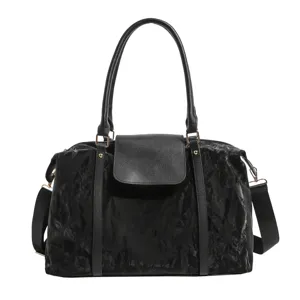 Bolso de viaje negro de gran capacidad para mujeres, bolsa de gimnasio ligera y equipaje.