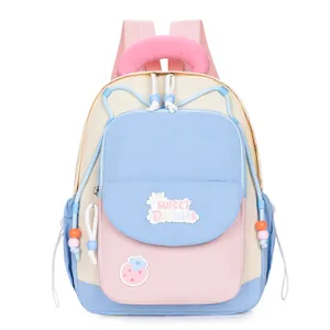 Kids colorblock cute backpack for school students, sweet style daily casual rucksack.