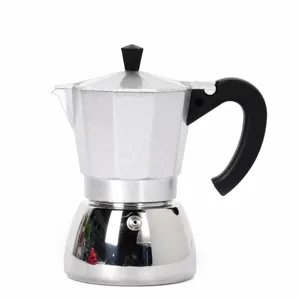 Cafetière moka classique en aluminium et acier inoxydable pour cuisinière à espresso.