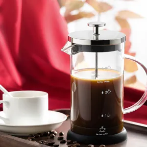 Glazen Franse Pers Koffiezetapparaat Thee-infuser met RVS Deksel en Maatstrepen.