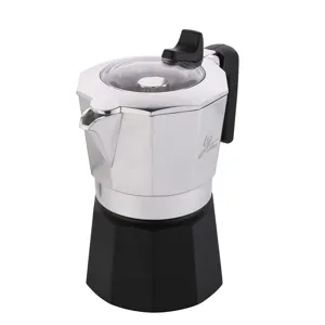 Edelstahl Moka Kaffeemaschine Espressokocher mit klarem Deckel und hitzebeständigem Griff Detail