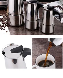 Edelstahl Moka Kanne Detailansicht, klassische Espressokanne für die heimische Küche und Kaffeegenuss.