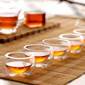 Clear Double Wall Insulated Glass Teacup Heat Resistant Small Tasting Tea Cup Kung Fu Teaware Home Office