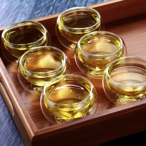 50ml Double Wall Glass Tea Cup Heat Resistant Transparent Kung Fu Tea Cup Set 6pcs