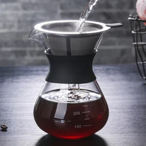 Hittebestendig glazen koffiezetapparaat set met roestvrijstalen filter en kan.