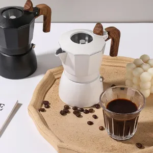 Ιταλική Καφετιέρα Moka Διπλής Βαλβίδας Μηχανή Espresso για Εστία με Λαβή με Νερά Ξύλου Συσκευή Παρασκευής Καφέ Κουζίνας