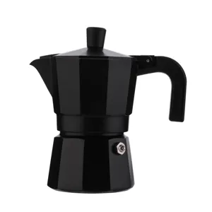 Classic black aluminum moka pot for rich stovetop espresso coffee maker home use.