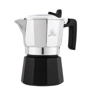 Doppelventil Moka Pot, silberne und schwarze Aluminium Espresso Kaffeemaschine für Kaffee.