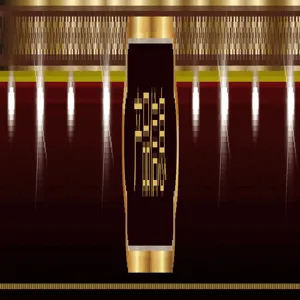 Abstraktes digitales Grafikdesign-Muster mit eleganten goldenen und dunkelroten Säulen.