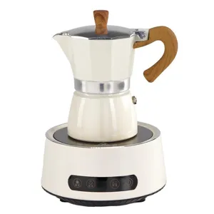 Ensemble cafetière moka électrique et plaque en céramique pour expresso, blanc.