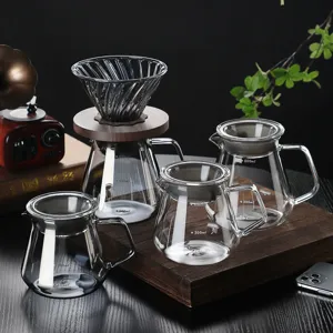 High Borosilicate Heat Resistant Glass Manual Pour Over Coffee Maker Coffee Pot With Wood Tray Filter Funnel Kitchen Coffeeware