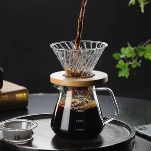 Heat-resistant glass pour-over coffee maker set with wooden holder and scale server pot