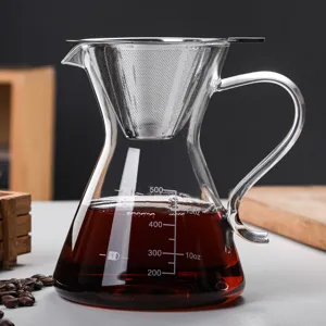 Hitzebeständige Glas Kaffeemaschine pour-over Kaffeebereiter mit Edelstahlfilter Kanne