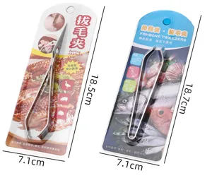 Stainless steel fish bone tweezers feather pulling clip kitchen tool with hanging card