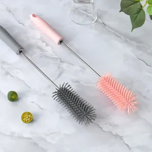 Silicone bottle brush stainless steel long handle cup cleaner kitchen cleaning tool