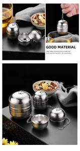 Stainless steel tea infuser ball strainer for loose leaf tea and kitchen seasoning tool.