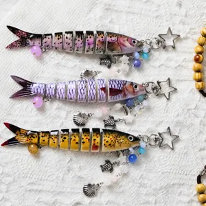 Jointed fish keychain with cute charms, creative backpack pendant for daily use