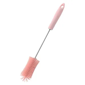 Silicone bottle cleaning brush with long stainless steel handle for glass cup and baby bottles