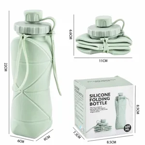 Collapsible silicone water bottle 600ml portable outdoor travel sports folding cup green