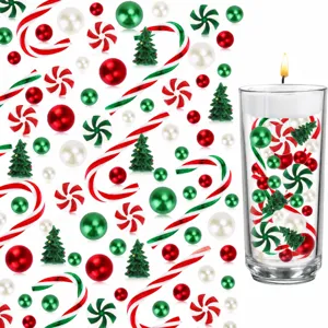 Christmas vase filler decor set with pearls, candy canes, peppermint and floating candle.