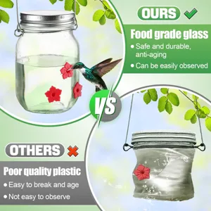 Durable food grade glass hummingbird feeder vs poor quality plastic version comparison.