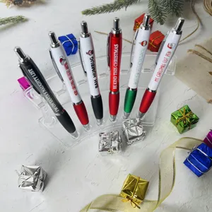 Christmas ballpoint pen set of 6 funny holiday quote pens with clear stand decor.