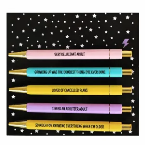 Adult theme funny quote ballpoint pens set 5 pcs colorful click pens office stationery