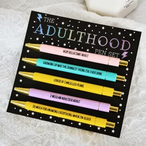Anxiety theme retractable ballpoint pen set 5pcs colorful funny quote office stationery