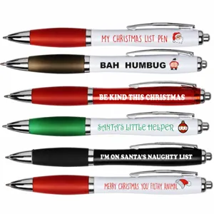 Christmas Ballpoint Pens Set Plastic Novelty Funny Holiday Text Writing Stationery Gift For Office School