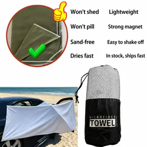 Serviette de Plage Magnétique d'Extérieur en Polaire Double Face Serviette de Bain à Séchage Rapide Avec Sac en Filet de Rangement Pour Camping Voyage Maison